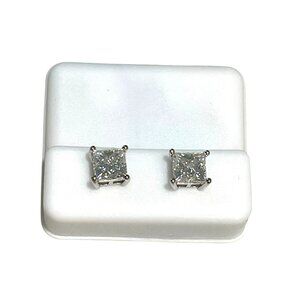 Sterling Silver Moissanite Princess Cut Stud Earrings Screw back 2.42 CTTW